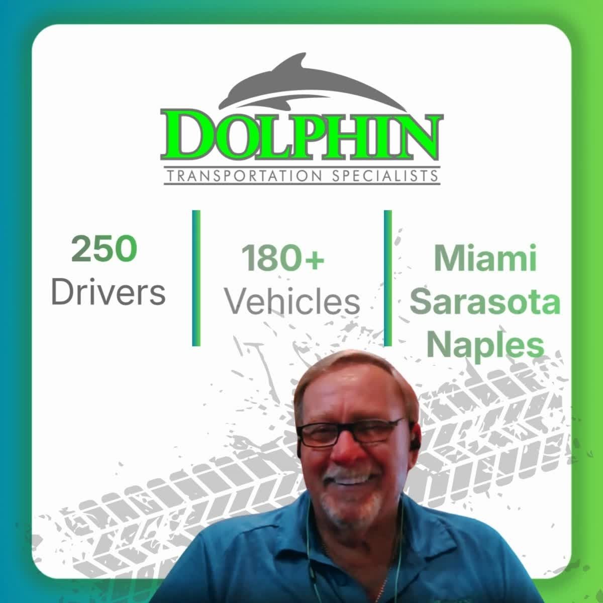 Dolphin Transportation Specialists promotional graphic with spokesperson